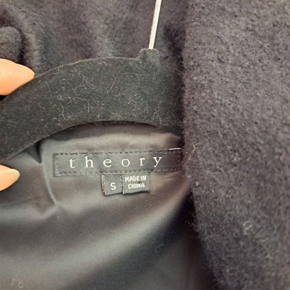 Theory Womens Short Coat Puffy Sleeves Collar Black Big Collar Wool Size S - Picture 6 of 6